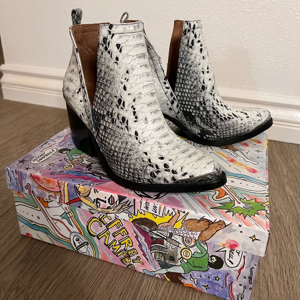 Jeffrey Campbell snake booties